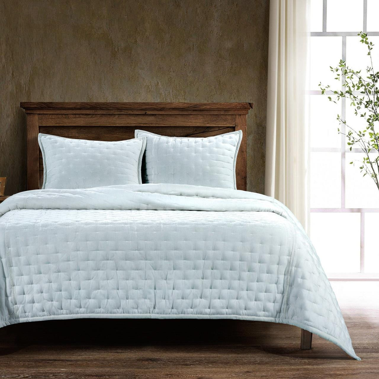 Stella Icy Blue Silk Velvet Quilt by HiEnd Accents | Paul's Home