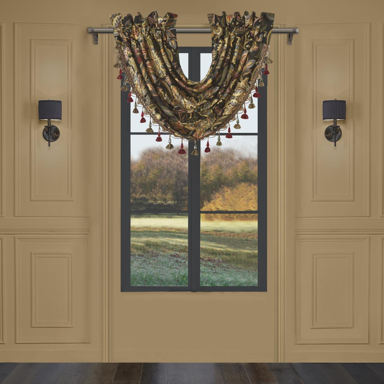 Stefania Black Waterfall Valance by Five Queens Court | Paul's