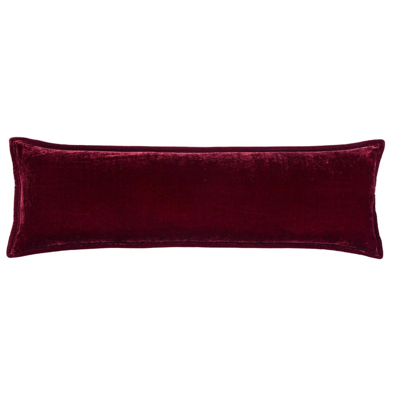 Stella Faux Silk Velvet Garnet Red Long Lumbar Pillow by HiEnd