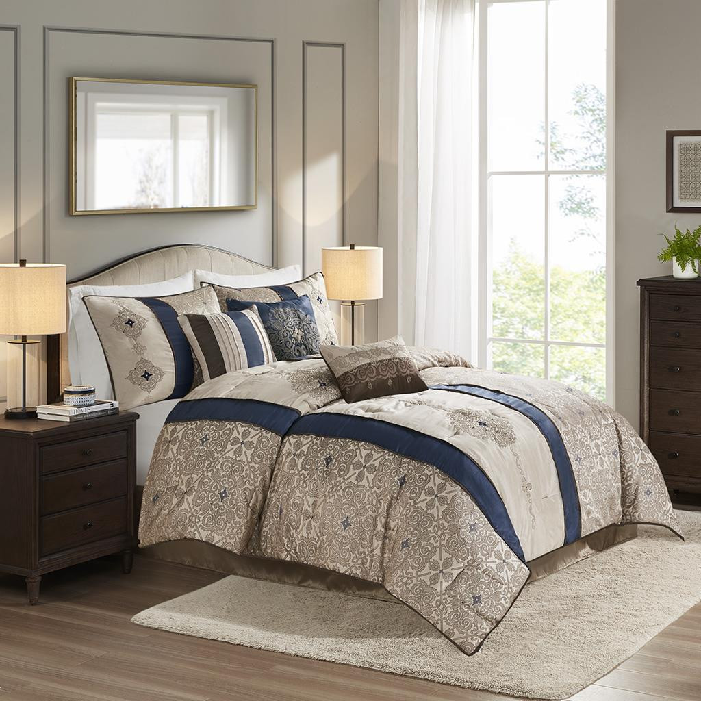 Donovan 7 Piece Jacquard Comforter Set with Throw Pillows by