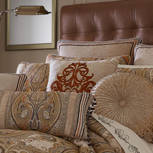 Luciana Beige 18" Square Embroidered Pillow - 193842104323
