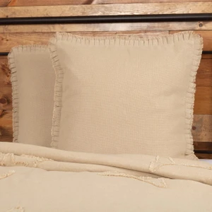 Burlap Vintage Fabric Euro Sham w/ Fringed Ruffle - 840528174537
