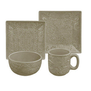 Savannah Taupe 16-Piece Ceramic Western Dinnerware Set - 890830123709