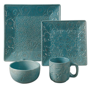 Savannah Turquoise 16-Piece Ceramic Western Dinnerware Set - 890830117210