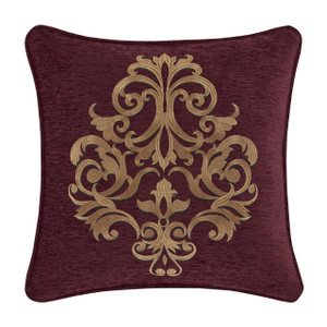 Garnet Red Embellished Square Pillow - 193842111284