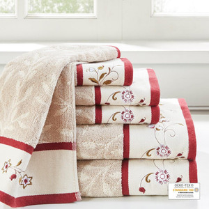 Serene Embroidered Cotton Jacquard 6 Piece Towel Set - 086569905475