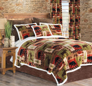 Patchwork Lodge Rustic Cabin Sherpa Fleece Bedding Set - 357311295770