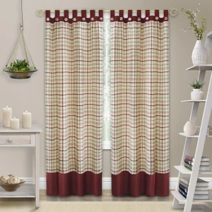Tattersall Button Plaid Farmhouse Curtain - 054006260746