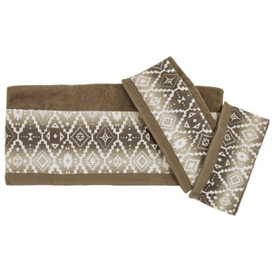 Chalet Aztec Applique Mocha Bath Towel 3 Piece Set  of Two - 819652023899