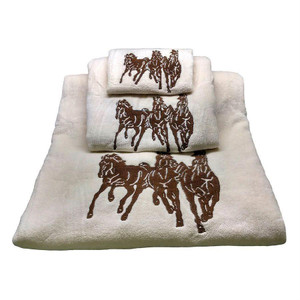 Embroidered 3-Horse Towel 3 Piece  Set of 2 - 890830102964