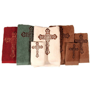 Embroidered Cross 3 Piece Towel Set of Two - 890830102155