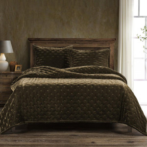 Stella Silk Velvet Green Ochre Bedding Collection -