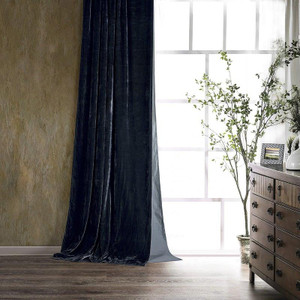 Stella Midnight Blue Silk Velvet Curtain Panel - 840118807401