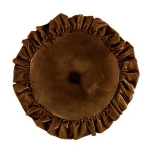Stella Green Ochre Silk Velvet Round Pillow - 840118806565