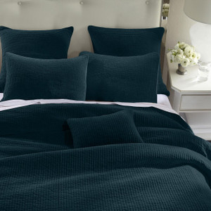 Stonewashed Cotton Deep Blue Velvet Quilt Set - 840118801027