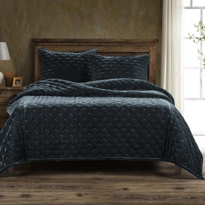 Stella Midnight Blue Silk Velvet Quilt - 840118807517