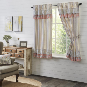 Kaila Floral Ticking Blue Short Curtain Pair  72 x 63 - 810055894673
