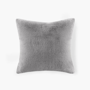 Sable Solid Grey Faux Fur Square Pillow - 221642172928