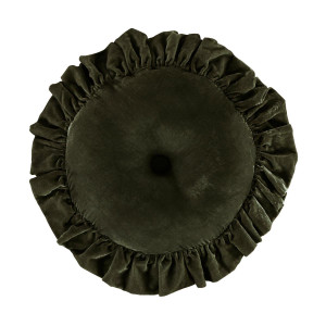 Stella Faux Silk Velvet Fern Green Ruffled Round Pillow - 840118816045