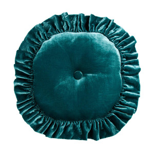 Stella Faux Silk Velvet Teal Ruffled Round Pillow - 840118818292