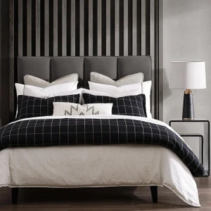 Windowpane Plaid Black Bedding Collection -