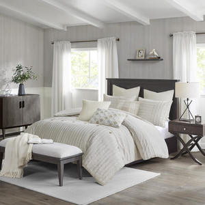 Essence Oversized Cotton Clipped Jacquard Comforter Set with Euro Shams and Throw Pillows - 022164252019