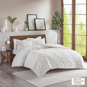 Pacey 3 Piece Tufted Cotton Chenille Geometric Comforter Set - 086569044839