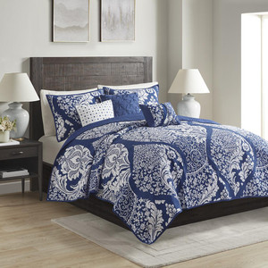 Vienna 6 Piece Printed Cotton Quilt Set with Throw Pillows - 086569007643