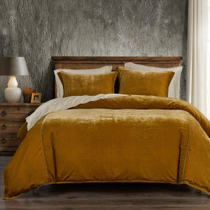 Stella Faux Silk Velvet Saffron Duvet Cover Set - 840118826686