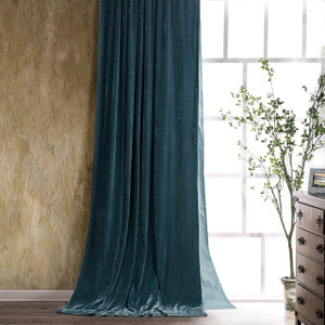 Stella Faux Silk Velvet Storm Blue Curtain - 840118826518