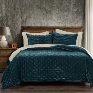 Stella Faux Silk Velvet Storm Blue Bedding Collection -