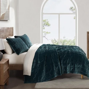Stella Faux Silk Double Box Stitch Storm Blue Quilt Set - 840118826938