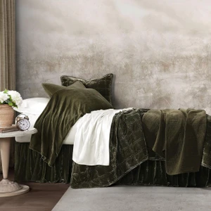 Stella Faux Silk Double Box Stitch Fern Green Quilt Set - 840118817189