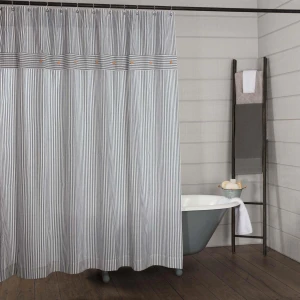 Farmhouse Ticking Blue Shower Curtain - 840528172427