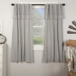 Farmhouse Ticking Gray Short Curtain Pair - 840528187858