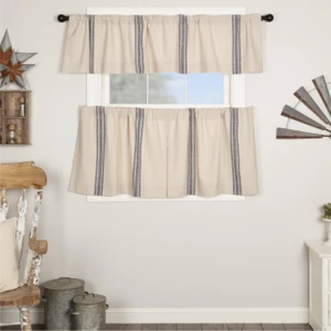 Market Place Blue Grain Sack Stripe Tier Curtain Pair - 840528188282