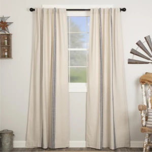 Market Place Blue Grain Sack Stripe Curtain Pair - 840528188251