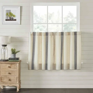 Market Place Gray Grain Sack Stripe Tier Curtain Pair - 840528171512