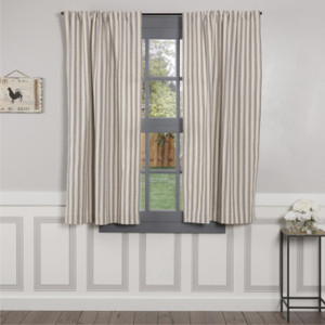 Market Place Gray Ticking Stripe Short Curtain Pair - 840528171451