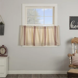 Market Place Red Grain Sack Stripe Tier Curtain Pair - 840528195822