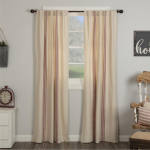 Market Place Red Grain Sack Stripe Curtain Pair - 840528195792