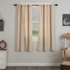 Market Place Red Grain Sack Stripe Short Curtain Pair - 840528195808