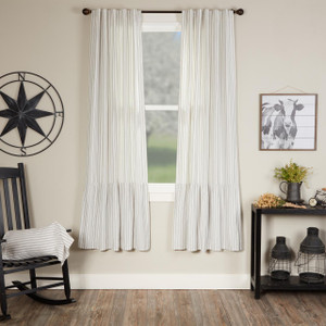 Timeless Ticking Gray Ruffled Curtain Pair - 810055896202