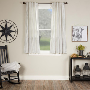 Timeless Ticking Gray Ruffled Short Curtain Pair - 810055896219