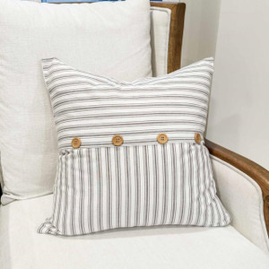 Timeless Ticking Gray Button Pillow Cover - 840233913971