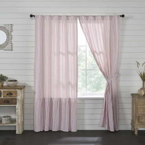 Timeless Ticking Red Ruffled Curtain Pair - 840233912264