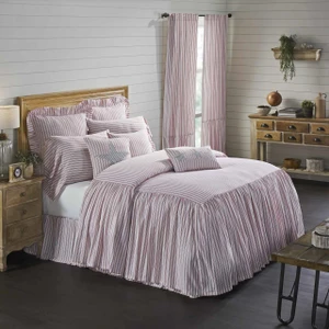 Timeless Ticking Red Ruffled Bedspread - 840233912110