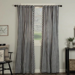 Vintage Check Black Curtain Pair - 840528196270