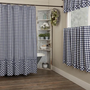 Vintage Check Blue Shower Curtain - 840233902777