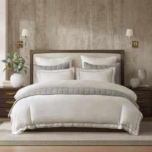 Linen Blend Double Flange Duvet Cover Set - 022164583335